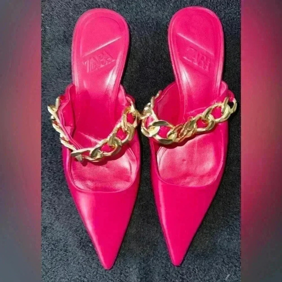 ZARA Mules with chain detail EUC -  Magenta/Pink Size Size 41/10 - Picture 1 of 5